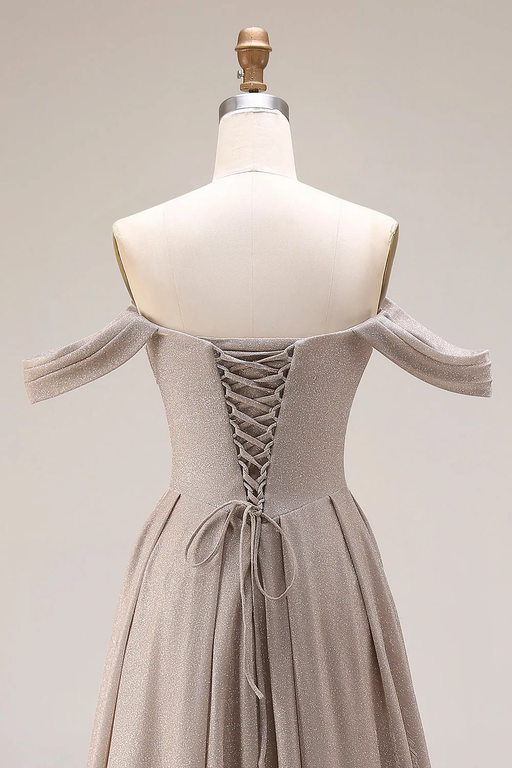 Grey Off The Shoulder Ruched Long Prom Dress with Lace Up Back sold by Zapaka product image thumbnail 5
