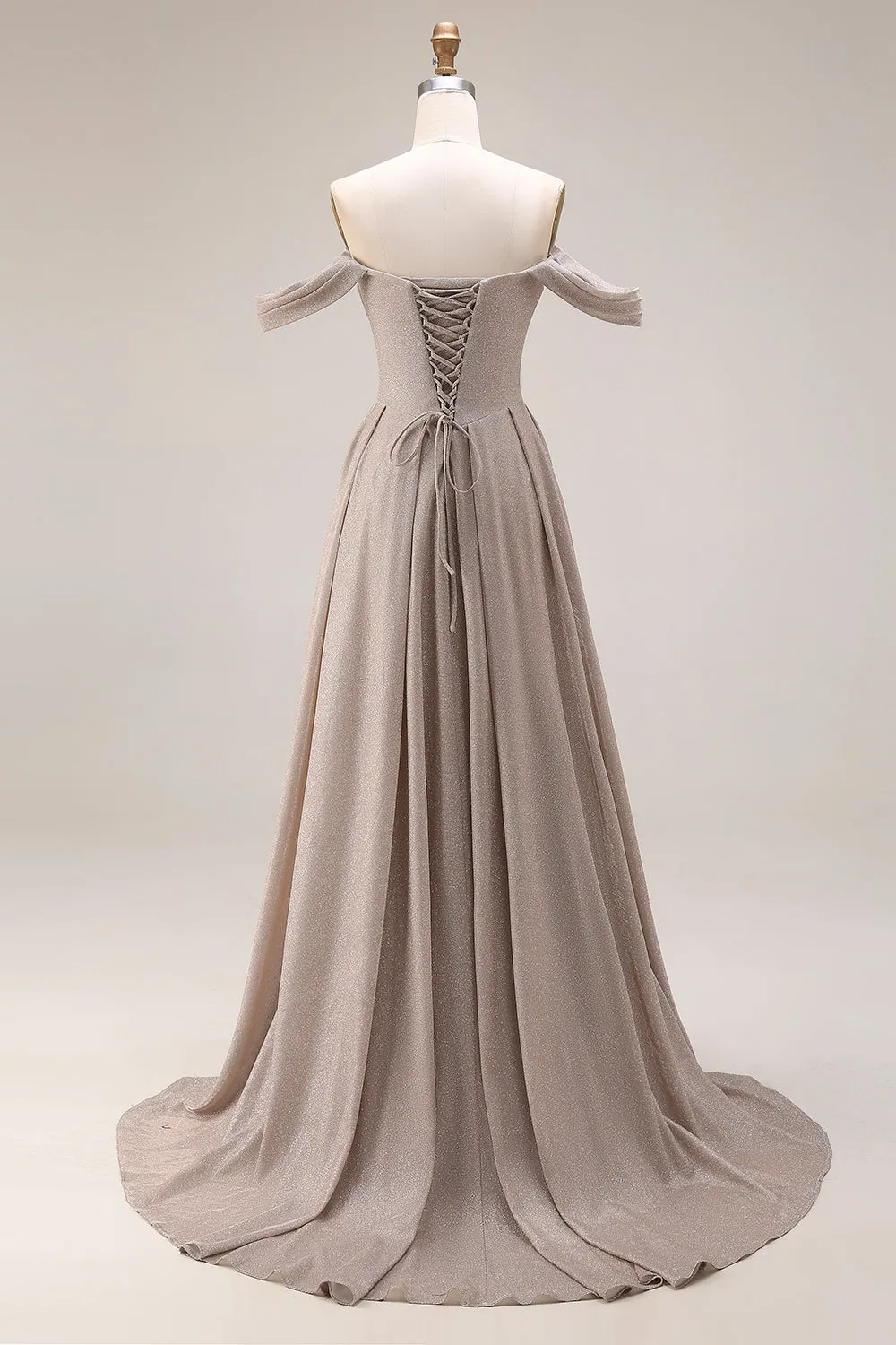 Grey Off The Shoulder Ruched Long Prom Dress with Lace Up Back sold by Zapaka product image thumbnail 2
