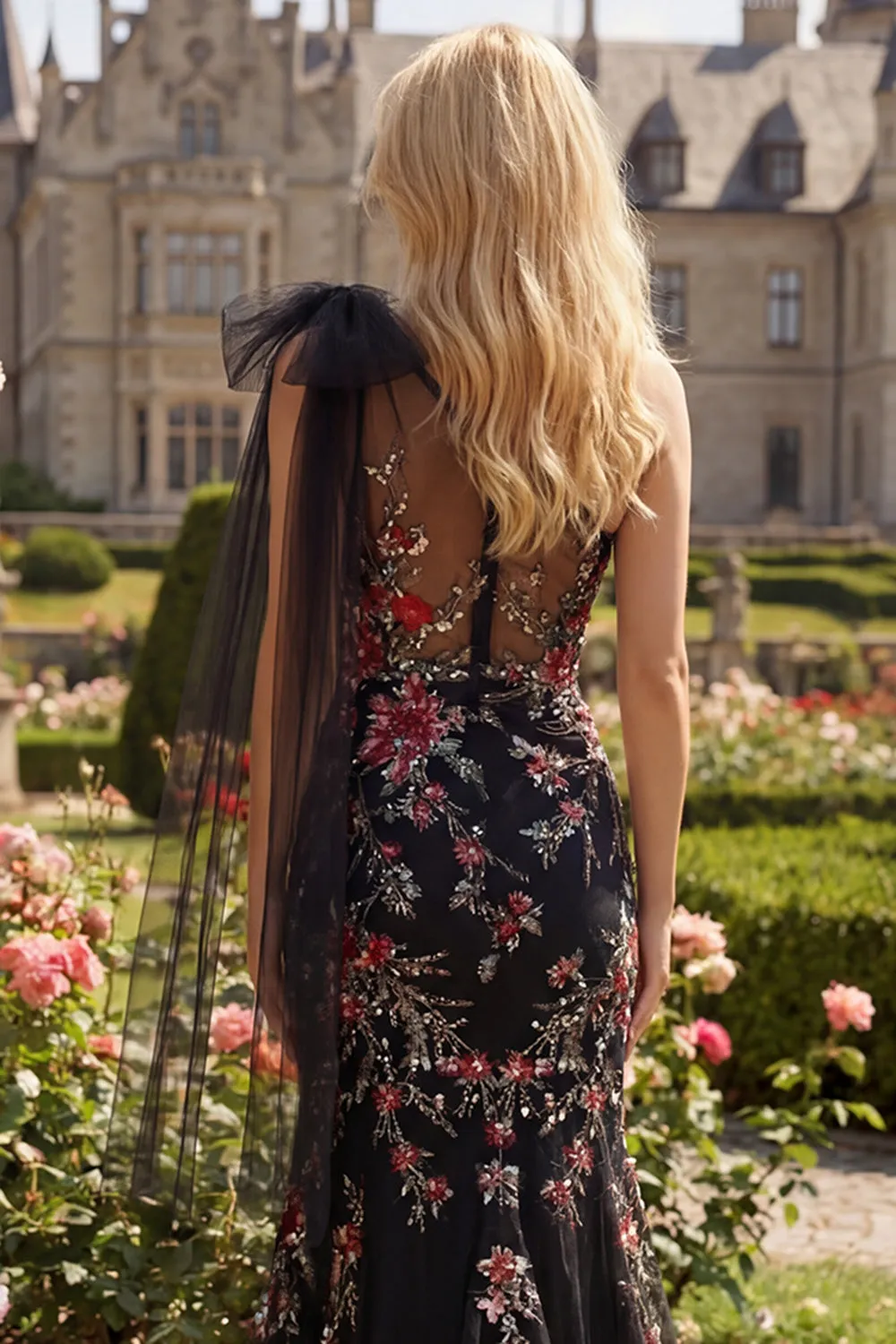 Black Mermaid One Shoulder Sequins Long Prom Dress with Bowknot sold by Zapaka product image thumbnail 5