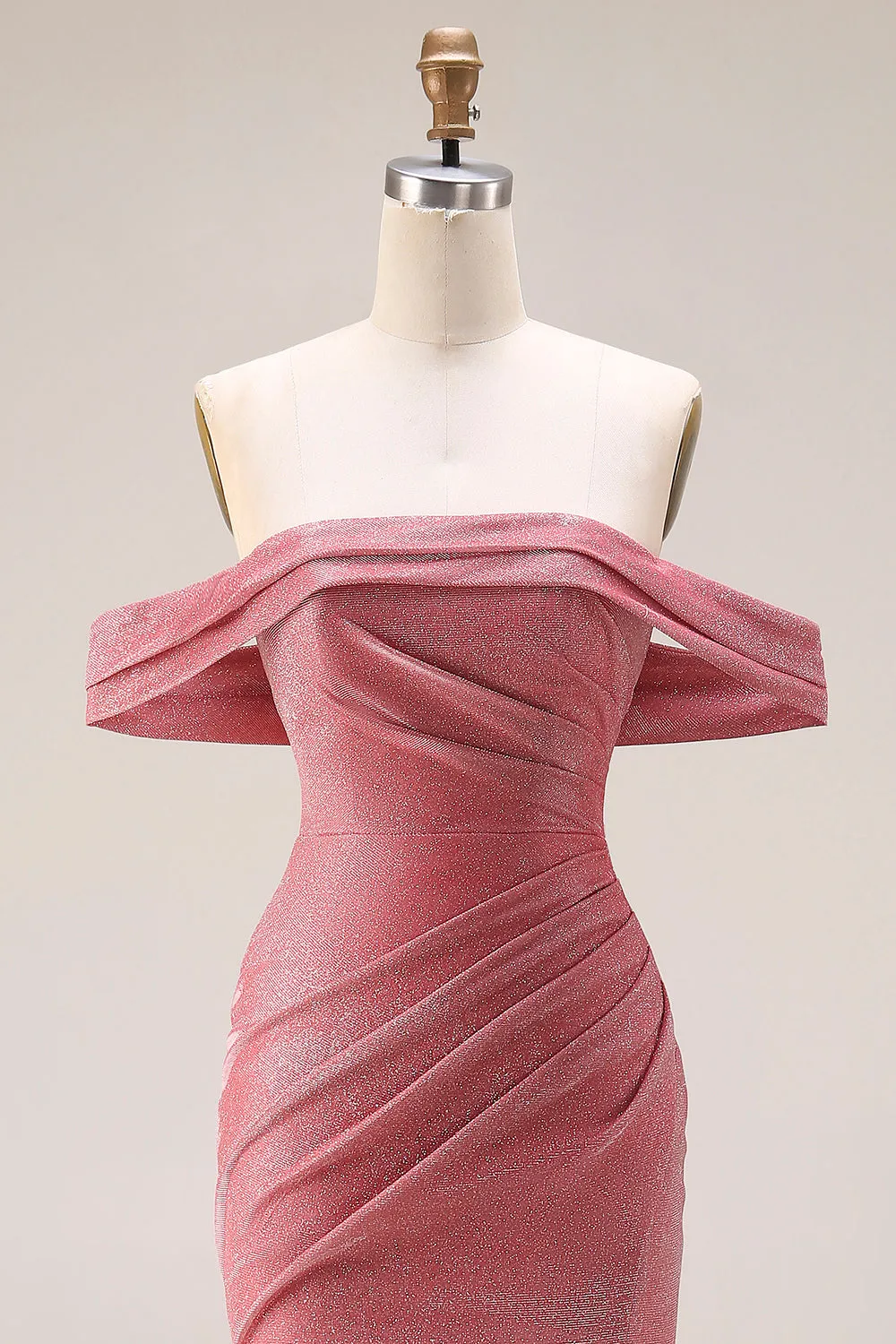 Glitter Mermaid Off The Shoulder Ruched Long Prom Dress with Slit sold by Zapaka product image thumbnail 4