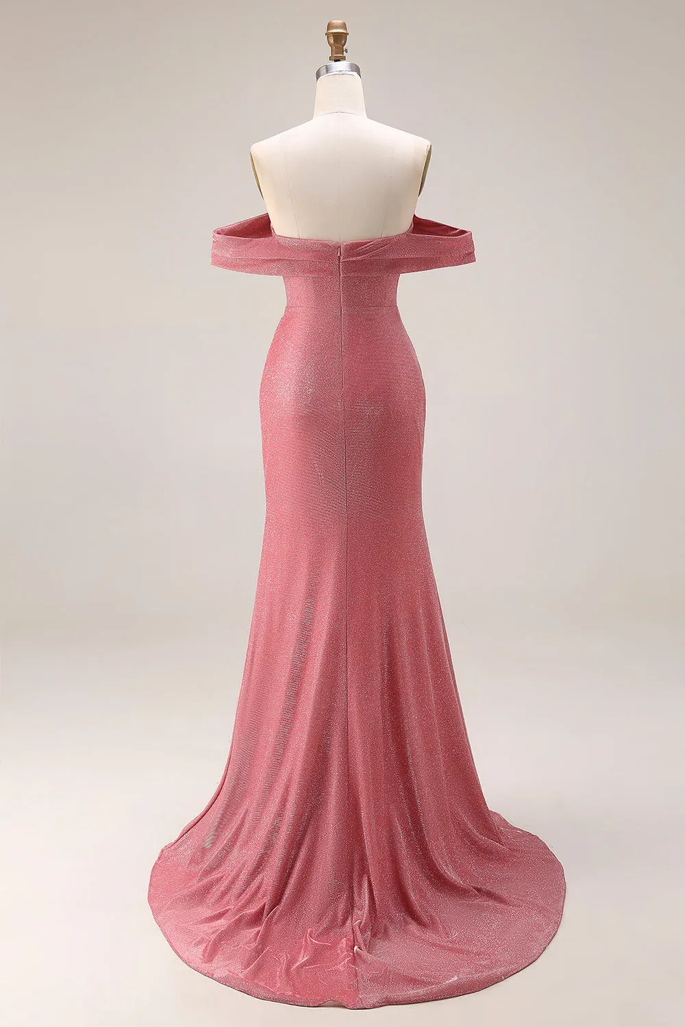 Glitter Mermaid Off The Shoulder Ruched Long Prom Dress with Slit sold by Zapaka product image thumbnail 2