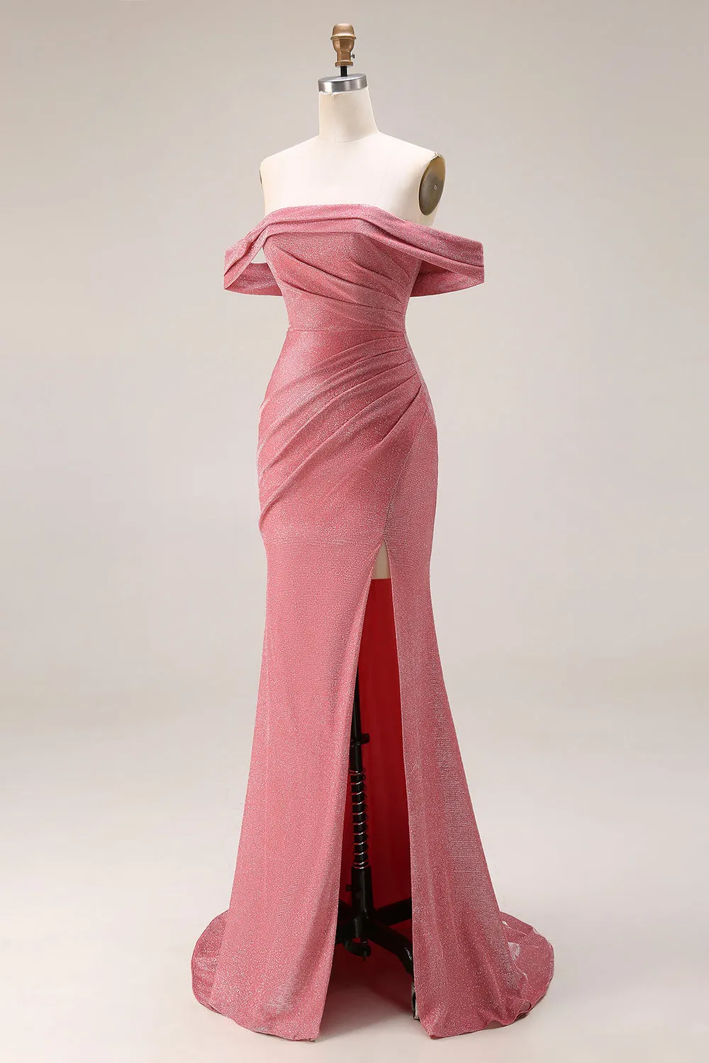 Glitter Mermaid Off The Shoulder Ruched Long Prom Dress with Slit sold by Zapaka product image thumbnail 3