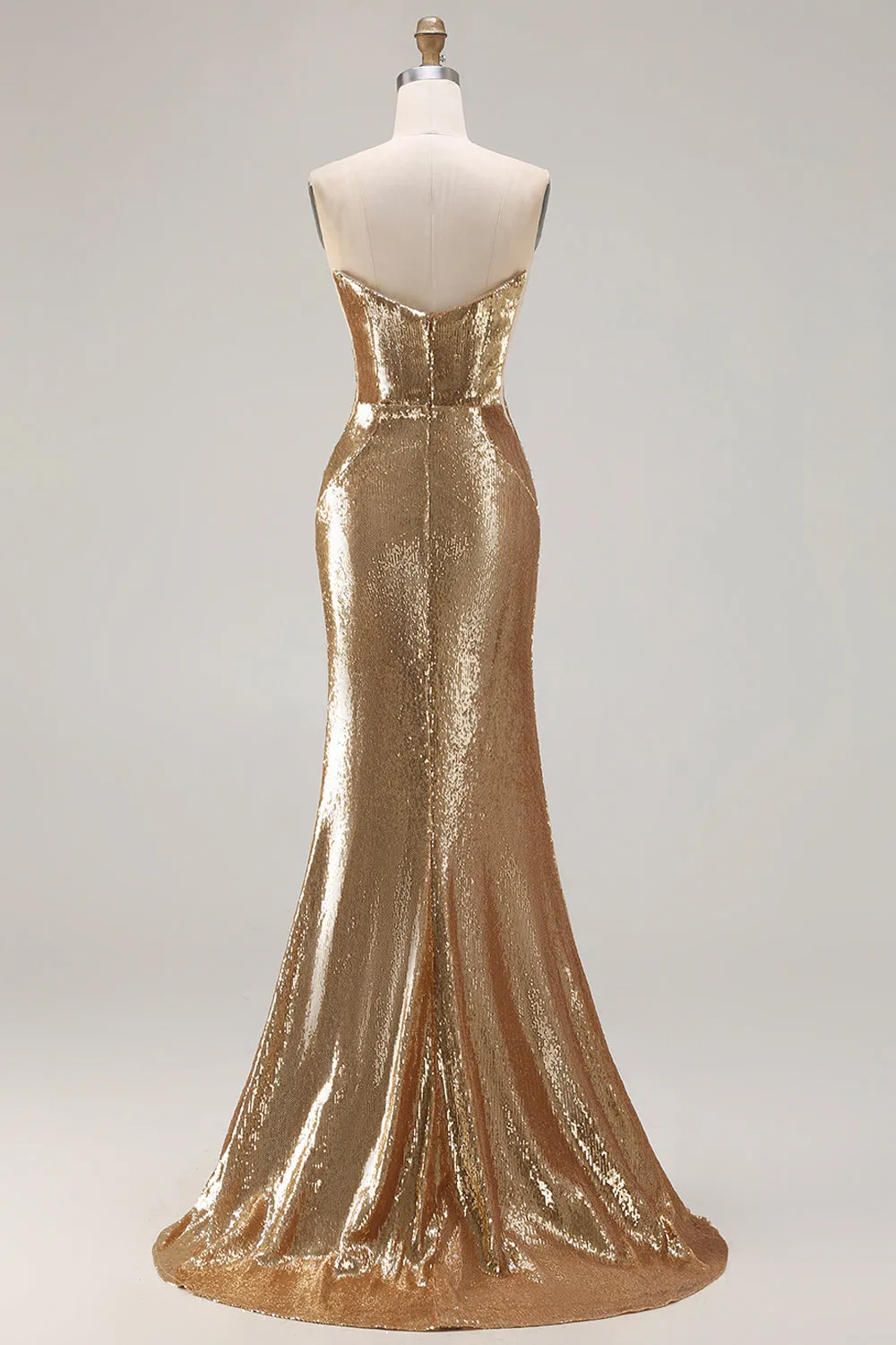 Sparkly Golden Strapless Mermaid Sequin Long Prom Dress with Slit sold by Zapaka product image thumbnail 2