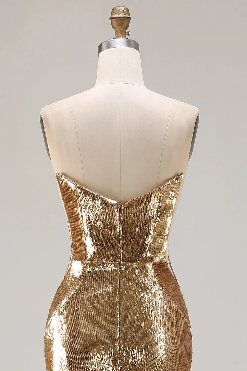 Sparkly Golden Strapless Mermaid Sequin Long Prom Dress with Slit sold by Zapaka product image thumbnail 5