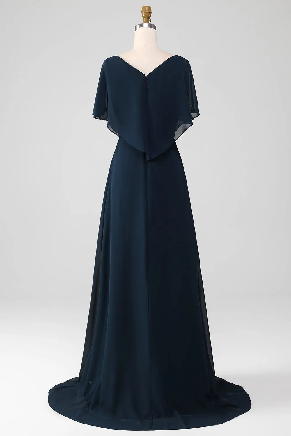 Navy A-Line V-Neck Long Chiffon Choir Dress with Beading sold by Zapaka product image thumbnail 2