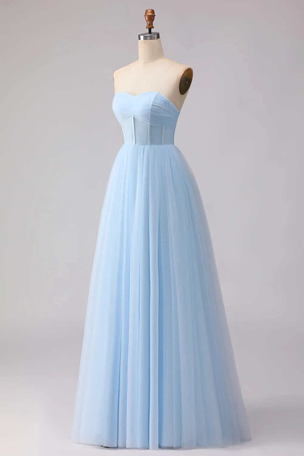 Blue Strapless Chiffon A Line Corset Long Bridesmaid Dress sold by Zapaka product image thumbnail 3