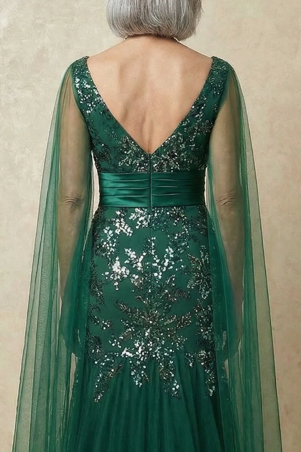 Sparkly Mermaid Dark Green Sequins Mother of the Bride Dress with Cape Sleeves sold by Zapaka product image thumbnail 5