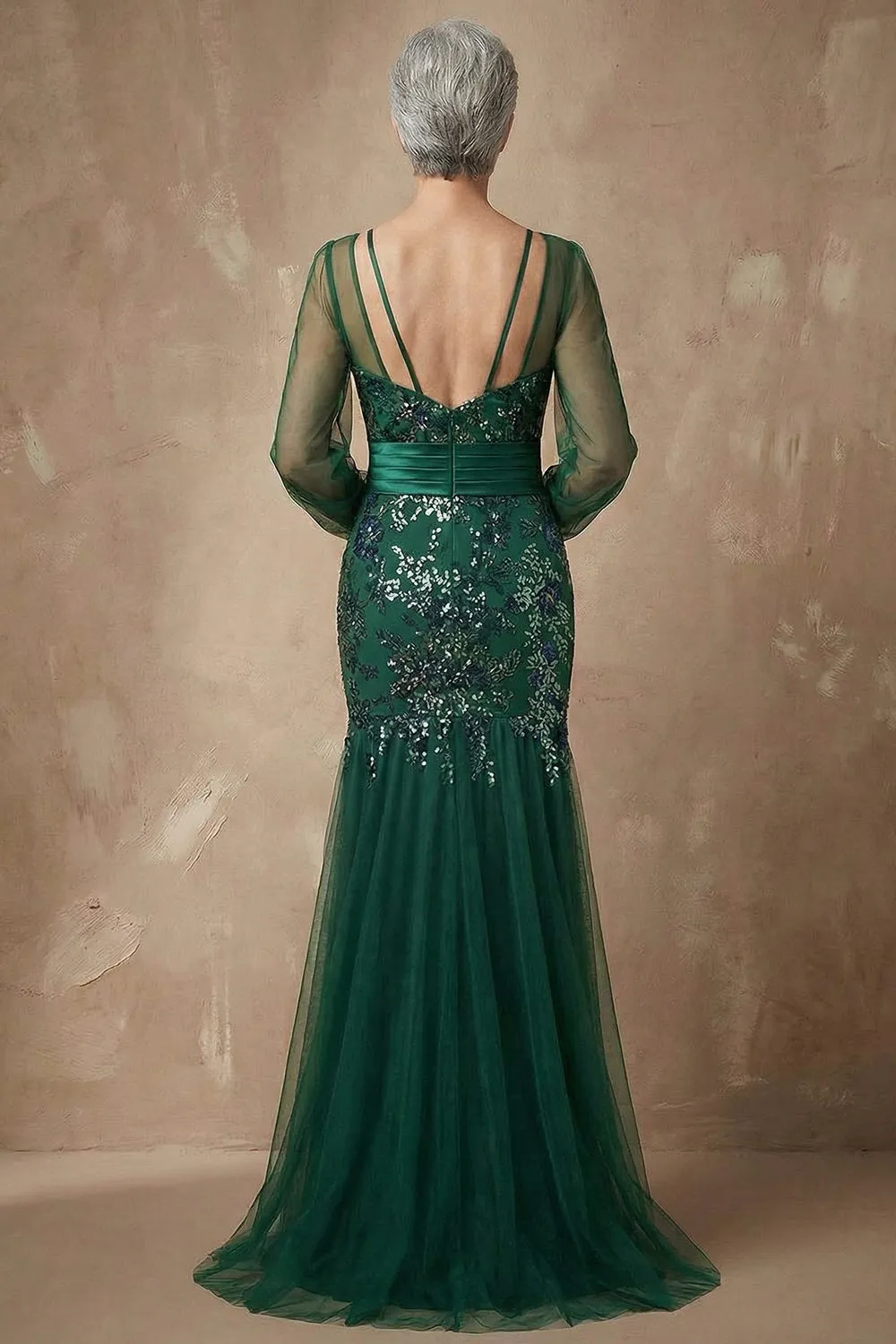 Dark Green Sequins Mermaid Long Sleeves Mother of the Bride Dress sold by Zapaka product image thumbnail 3