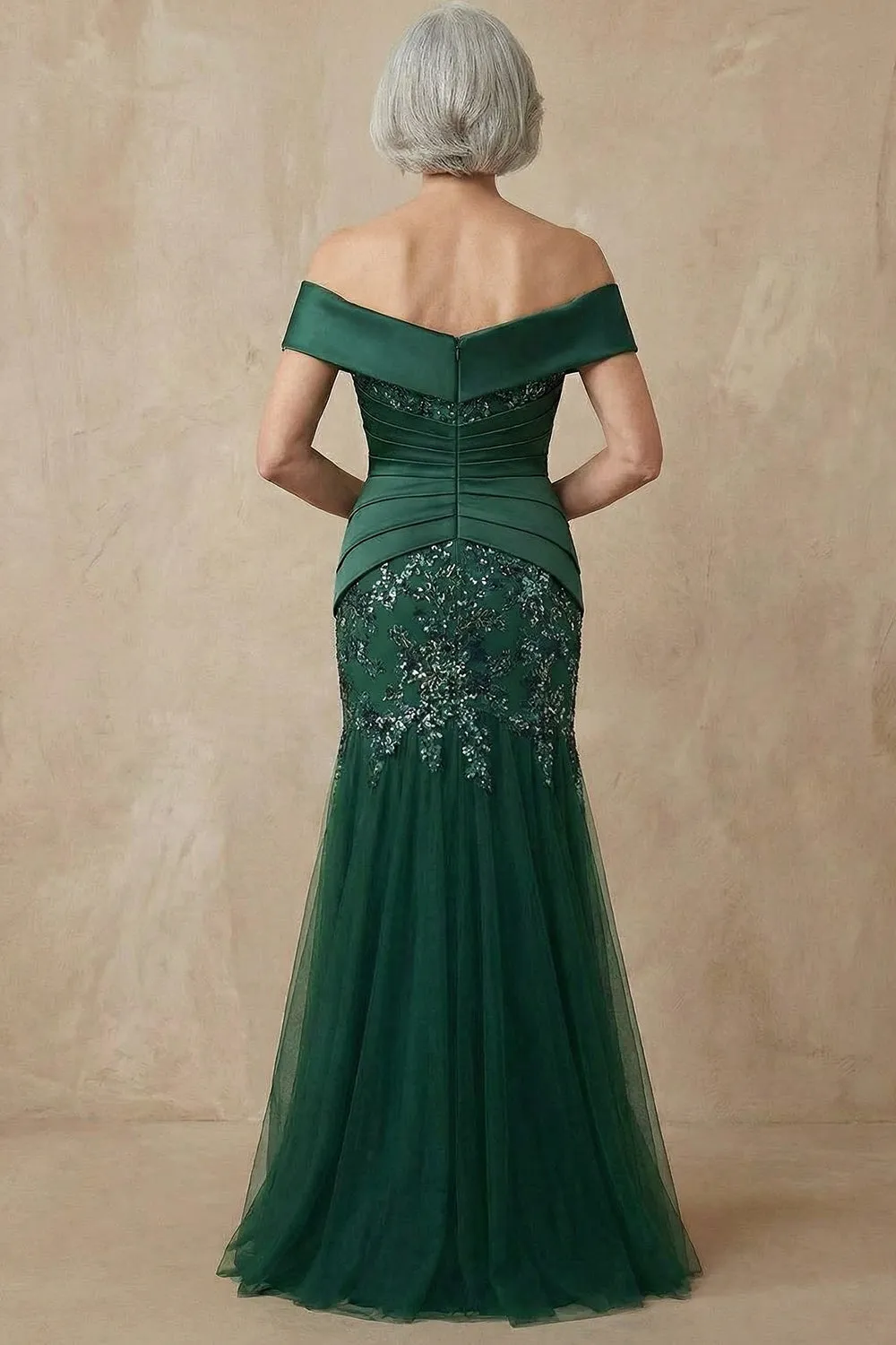 Dark Green Mermaid Off The Shoulder Long Mother of the Bride Dress with Sequins sold by Zapaka product image thumbnail 3