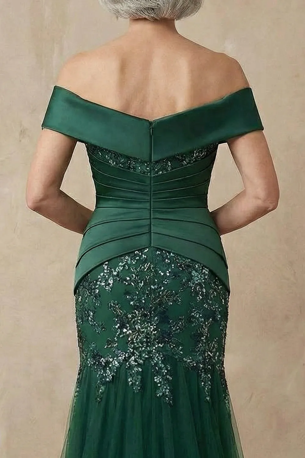 Dark Green Mermaid Off The Shoulder Long Mother of the Bride Dress with Sequins sold by Zapaka product image thumbnail 5