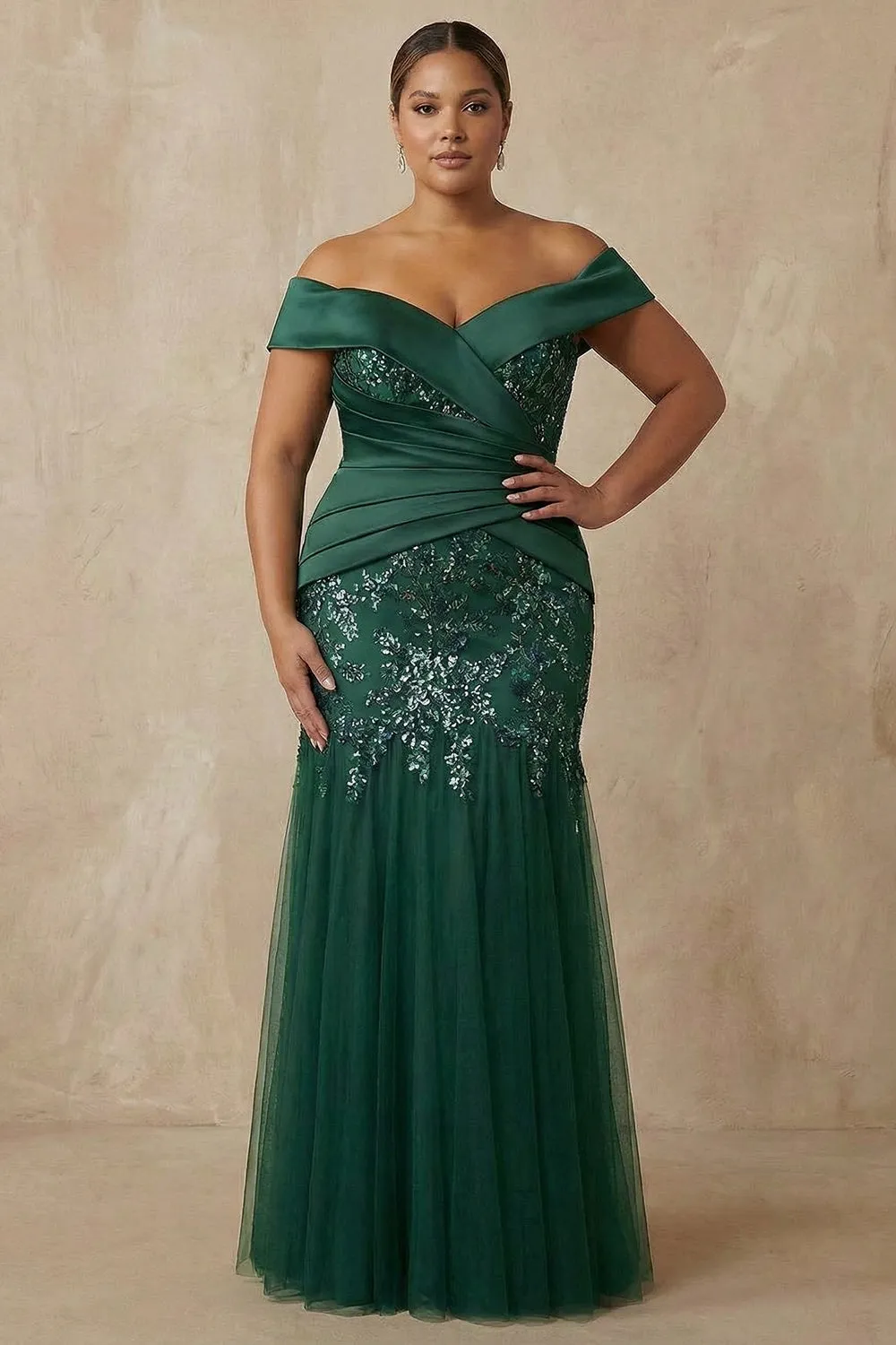 Dark Green Mermaid Off The Shoulder Long Mother of the Bride Dress with Sequins sold by Zapaka product image thumbnail 2