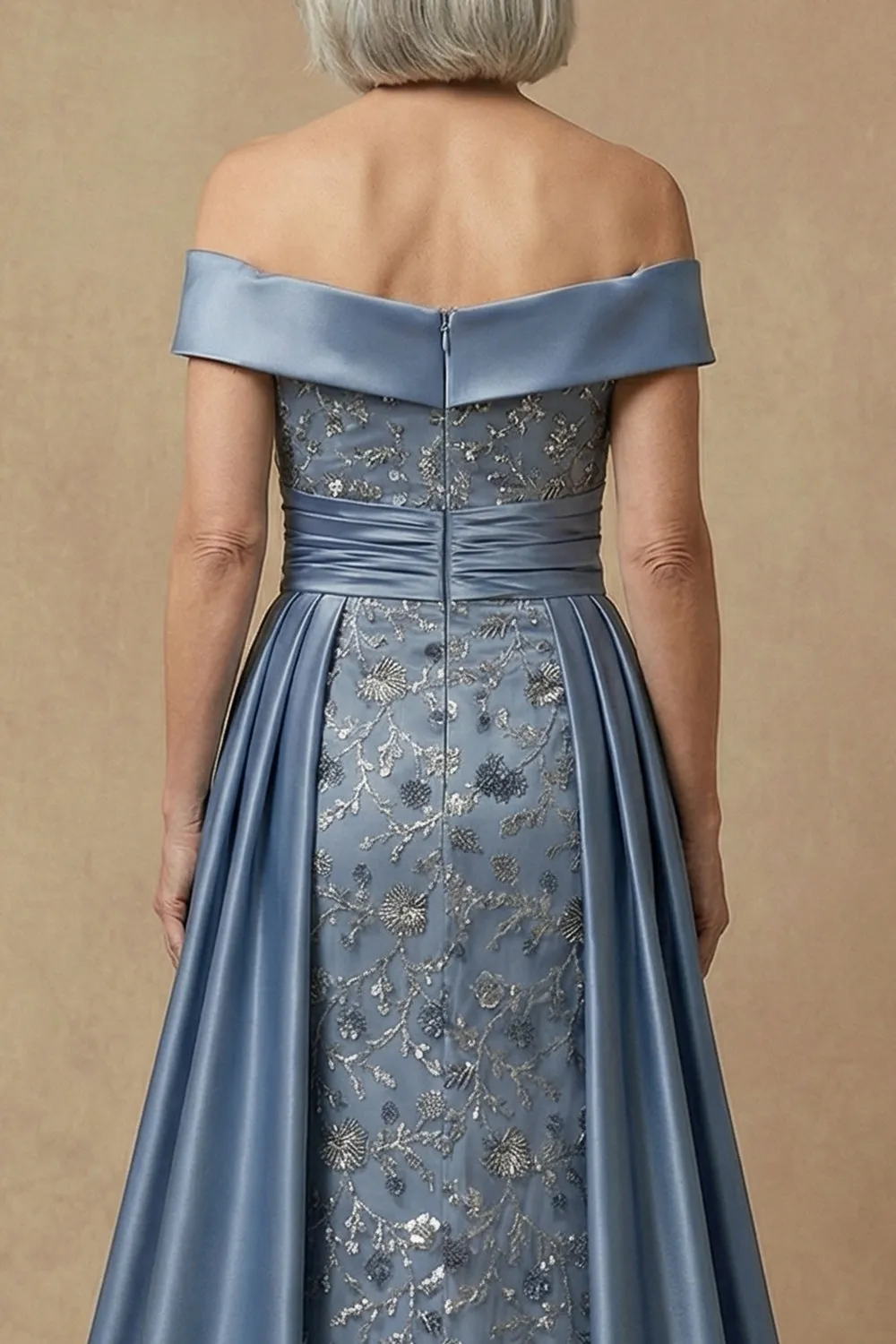 Off The Shoulder Beaded Dusty Blue Sequin Long Mother of the Bride Dress sold by Zapaka product image thumbnail 5