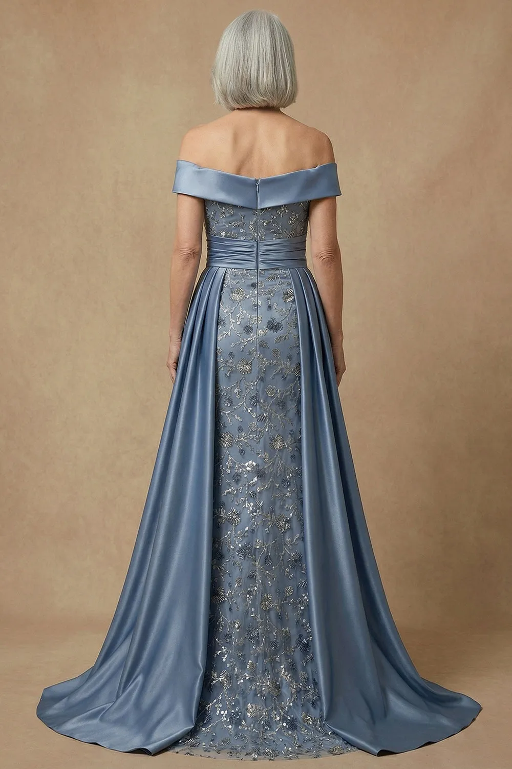 Off The Shoulder Beaded Dusty Blue Sequin Long Mother of the Bride Dress sold by Zapaka product image thumbnail 3
