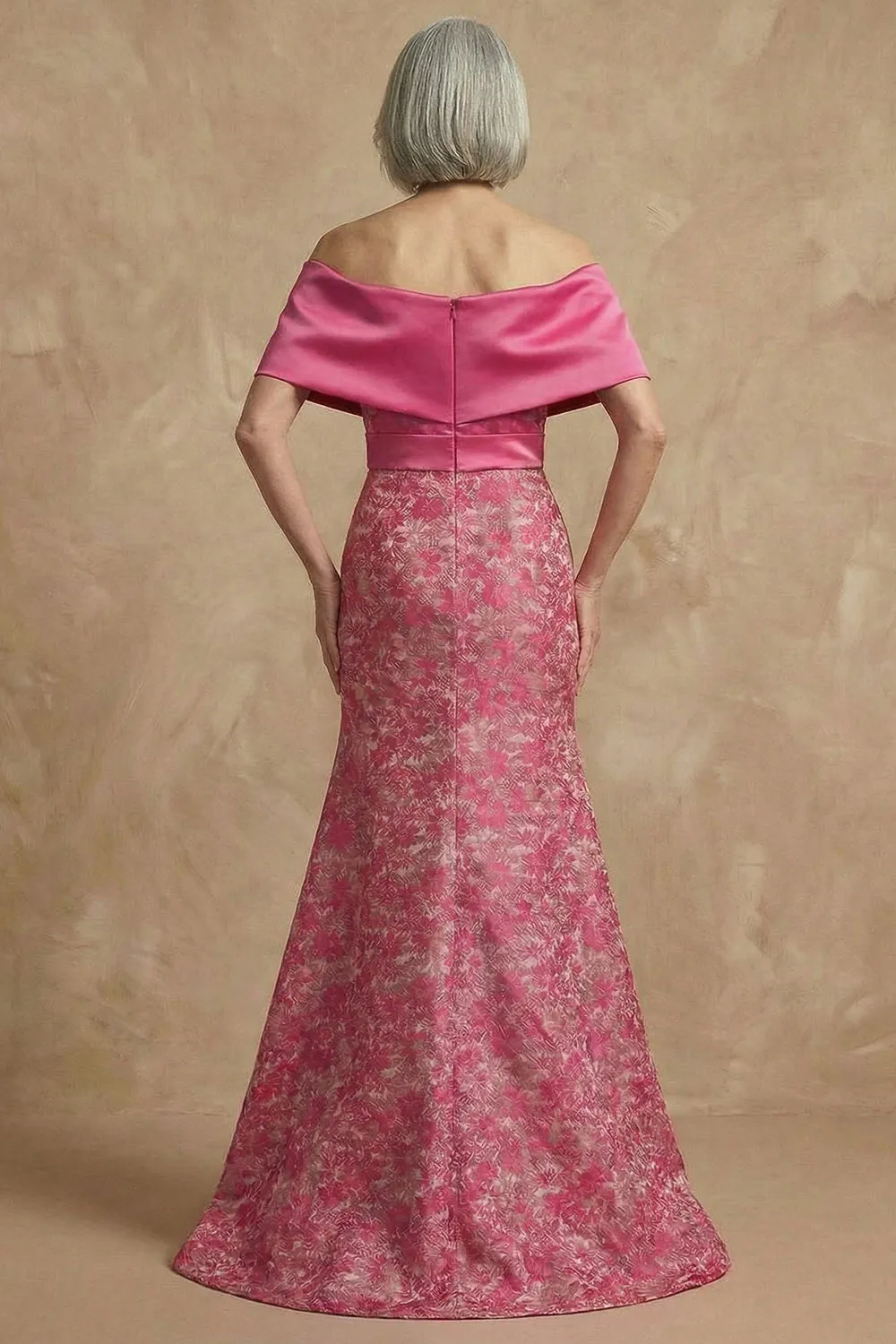 Fuchsia Floral Off The Shoulder Mermaid Long Mother of the Bride Dress with Slit sold by Zapaka product image thumbnail 3