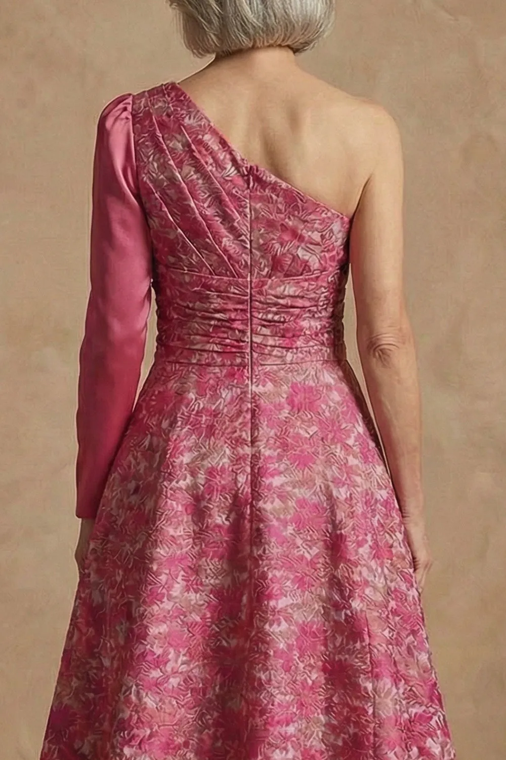 One Shoulder Fuchsia Floral A-Line Long Mother of the Bride Dress sold by Zapaka product image thumbnail 5