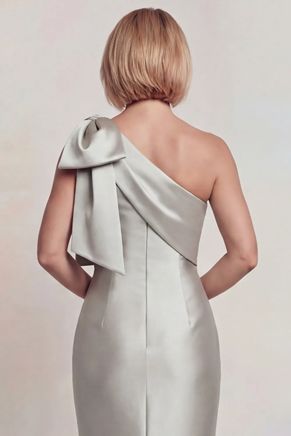 Grey Satin One Shoulder Mermaid Mother of the Bride Dress with Bowknot sold by Zapaka product image thumbnail 4