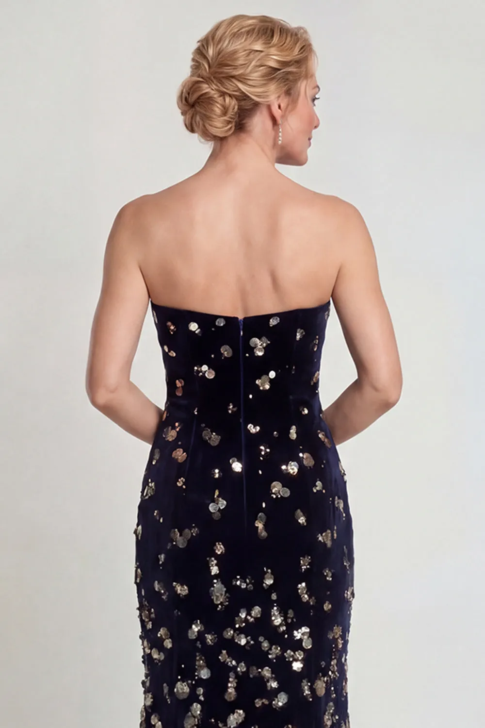 Sparkly Black Silver Strapless Mermaid Mother of the Bride Dress with Sequins sold by Zapaka product image thumbnail 5