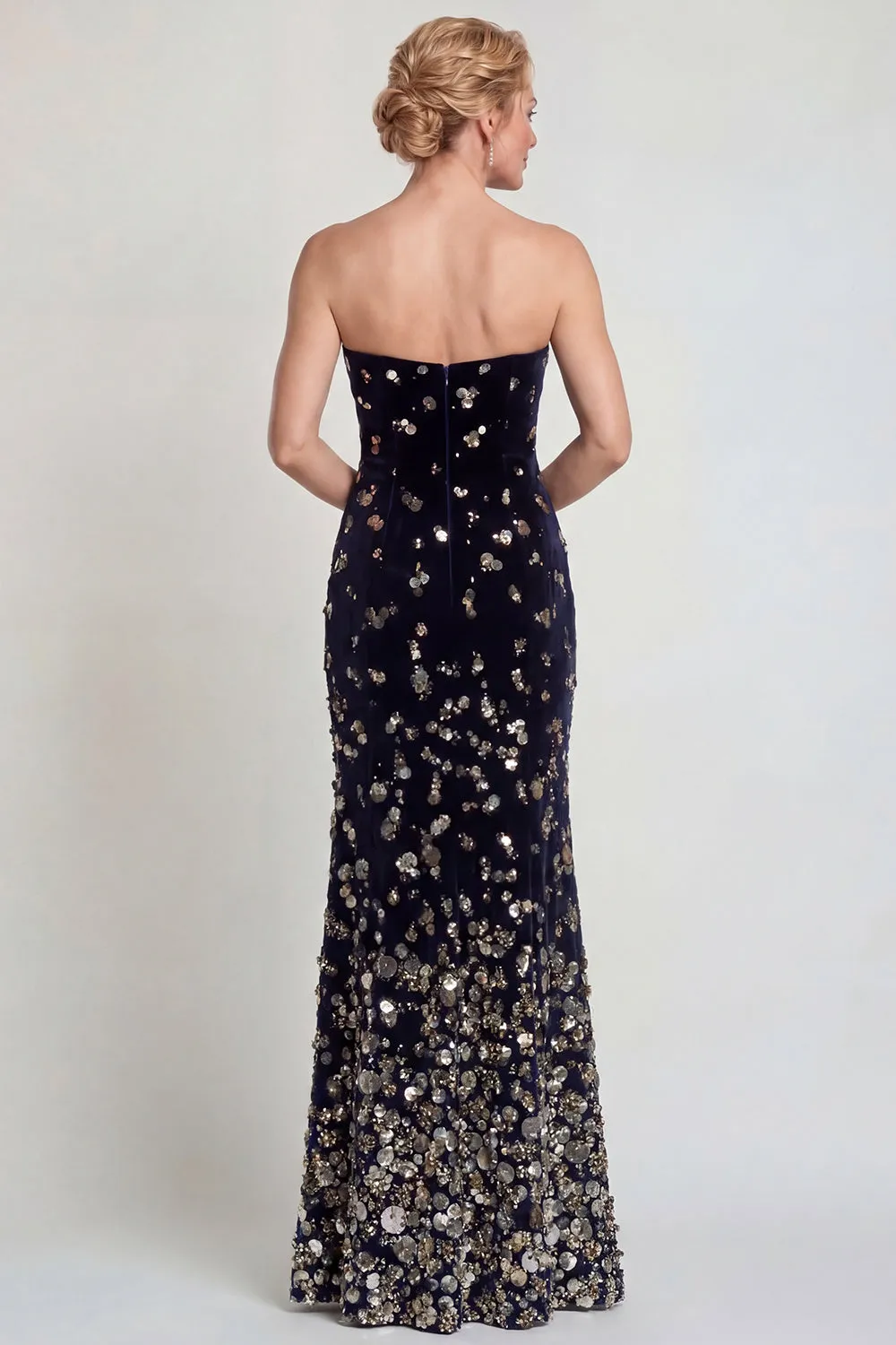 Sparkly Black Silver Strapless Mermaid Mother of the Bride Dress with Sequins sold by Zapaka product image thumbnail 2