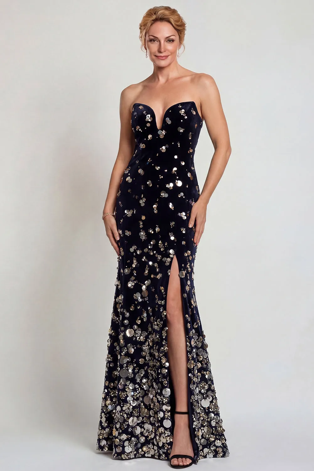 Sparkly Black Silver Strapless Mermaid Mother of the Bride Dress with Sequins sold by Zapaka product image thumbnail 3