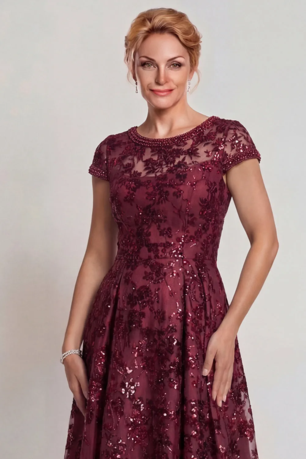 Sparkly Burgundy Appliqued A-Line Mother of the Bride Dress sold by Zapaka product image thumbnail 3