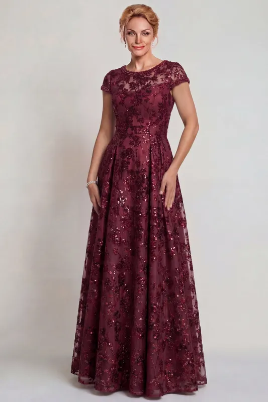 Sparkly Burgundy Appliqued A-Line Mother of the Bride Dress made by Zapaka