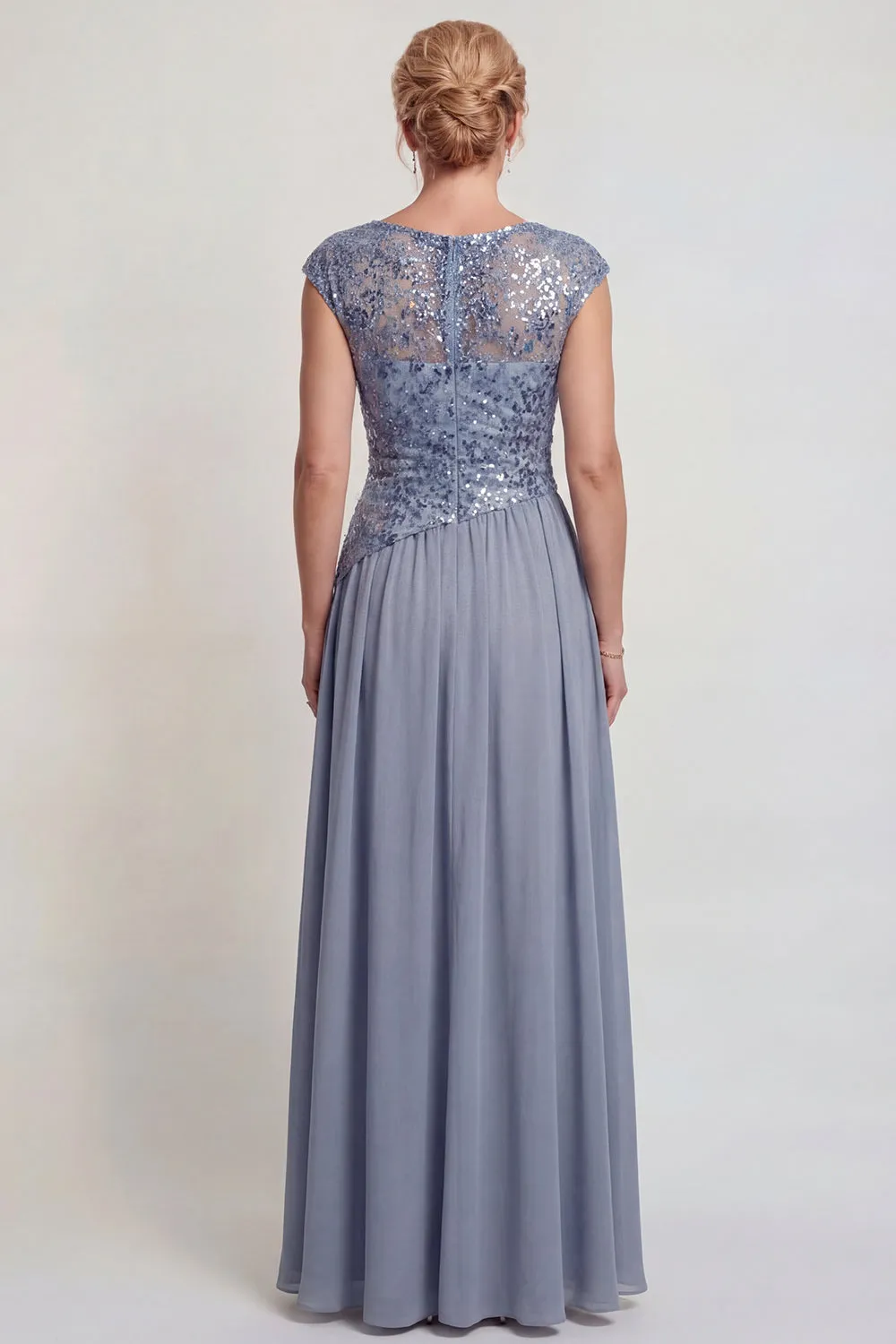 Sparkly Grey Blue Appliqued A-Line Mother of the Bride Dress with Slit sold by Zapaka product image thumbnail 2