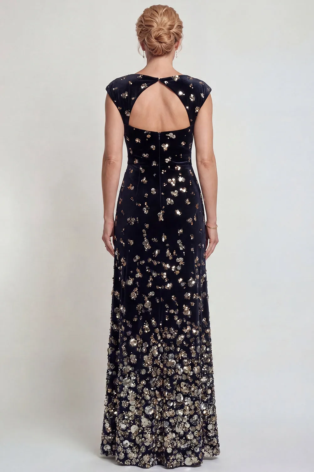 Sparkly Black Silver Bateau Neck A Line Mother of the Bride Dress with Sequins sold by Zapaka product image thumbnail 2