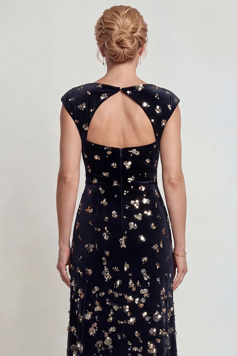 Sparkly Black Silver Bateau Neck A Line Mother of the Bride Dress with Sequins sold by Zapaka product image thumbnail 4