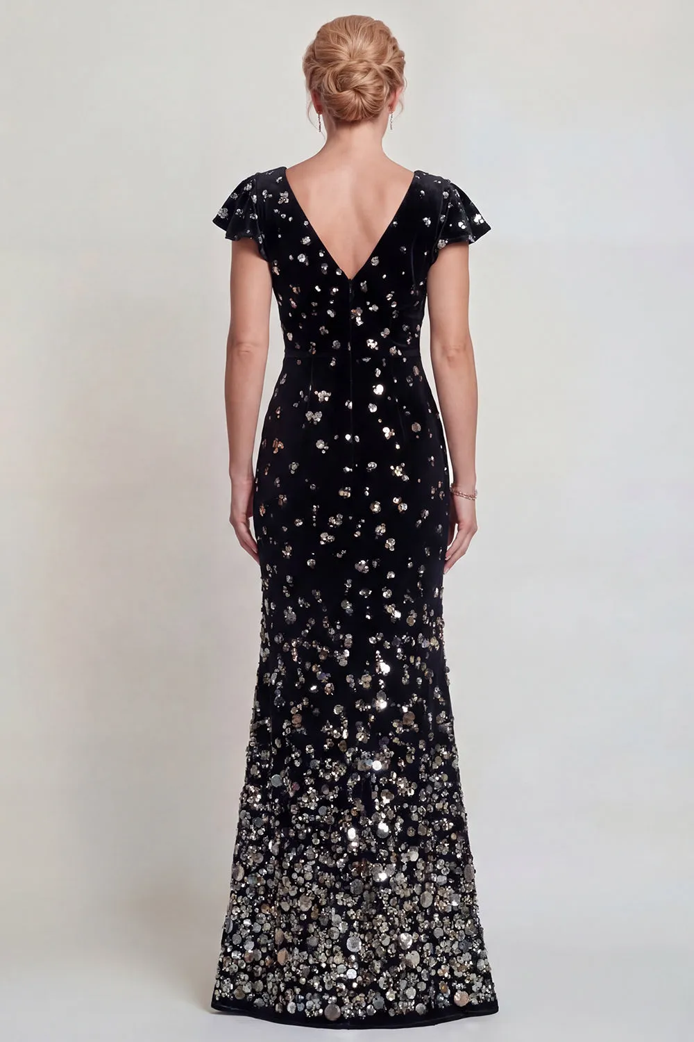 Sparkly Black Silver V Neck Mermaid Mother of the Bride Dress with Sequins sold by Zapaka product image thumbnail 2