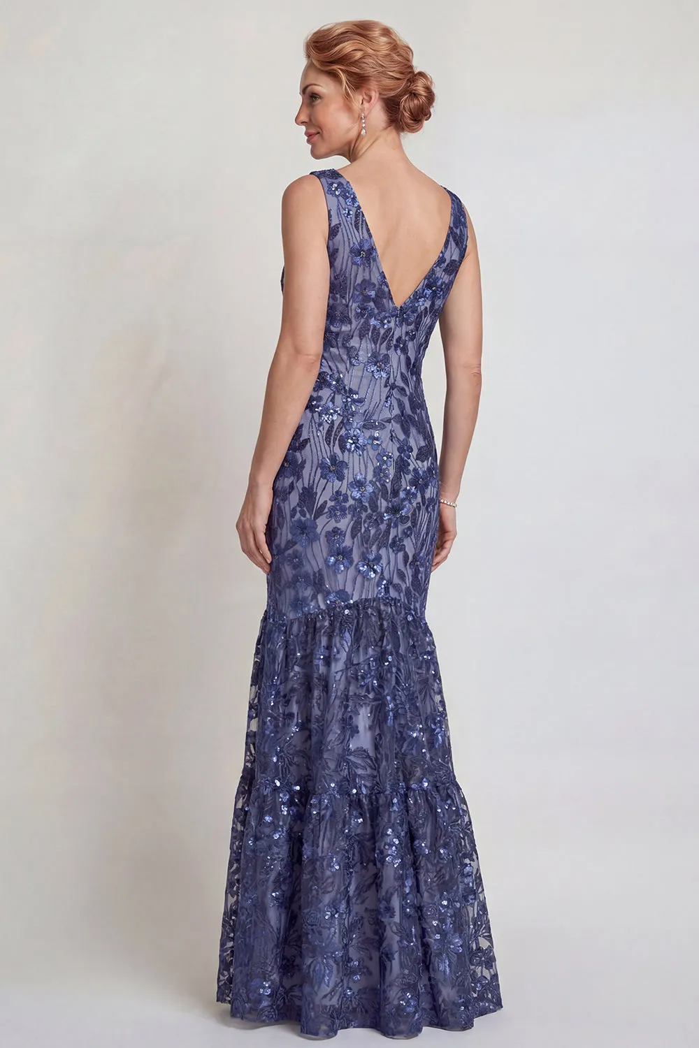 Dark Navy Flower Appliqued V Neck Mermaid Mother of the Bride Dress sold by Zapaka product image thumbnail 2