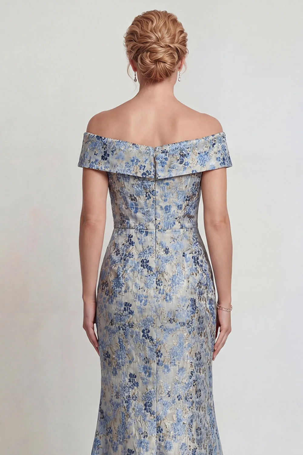 Grey Blue Flower Off the Shoulder Mermaid Long Mother of the Bride Dress sold by Zapaka product image thumbnail 5