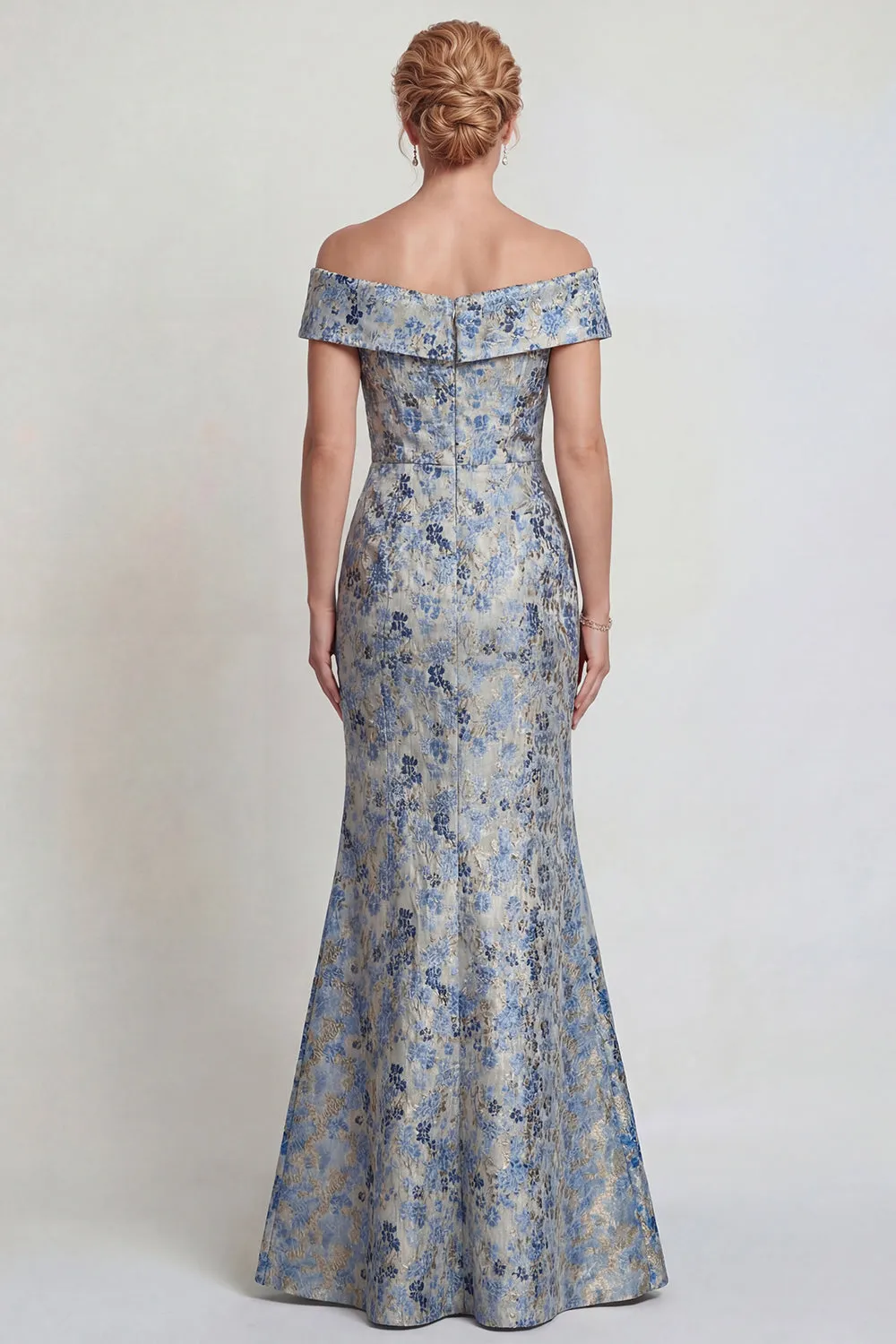 Grey Blue Flower Off the Shoulder Mermaid Long Mother of the Bride Dress sold by Zapaka product image thumbnail 2