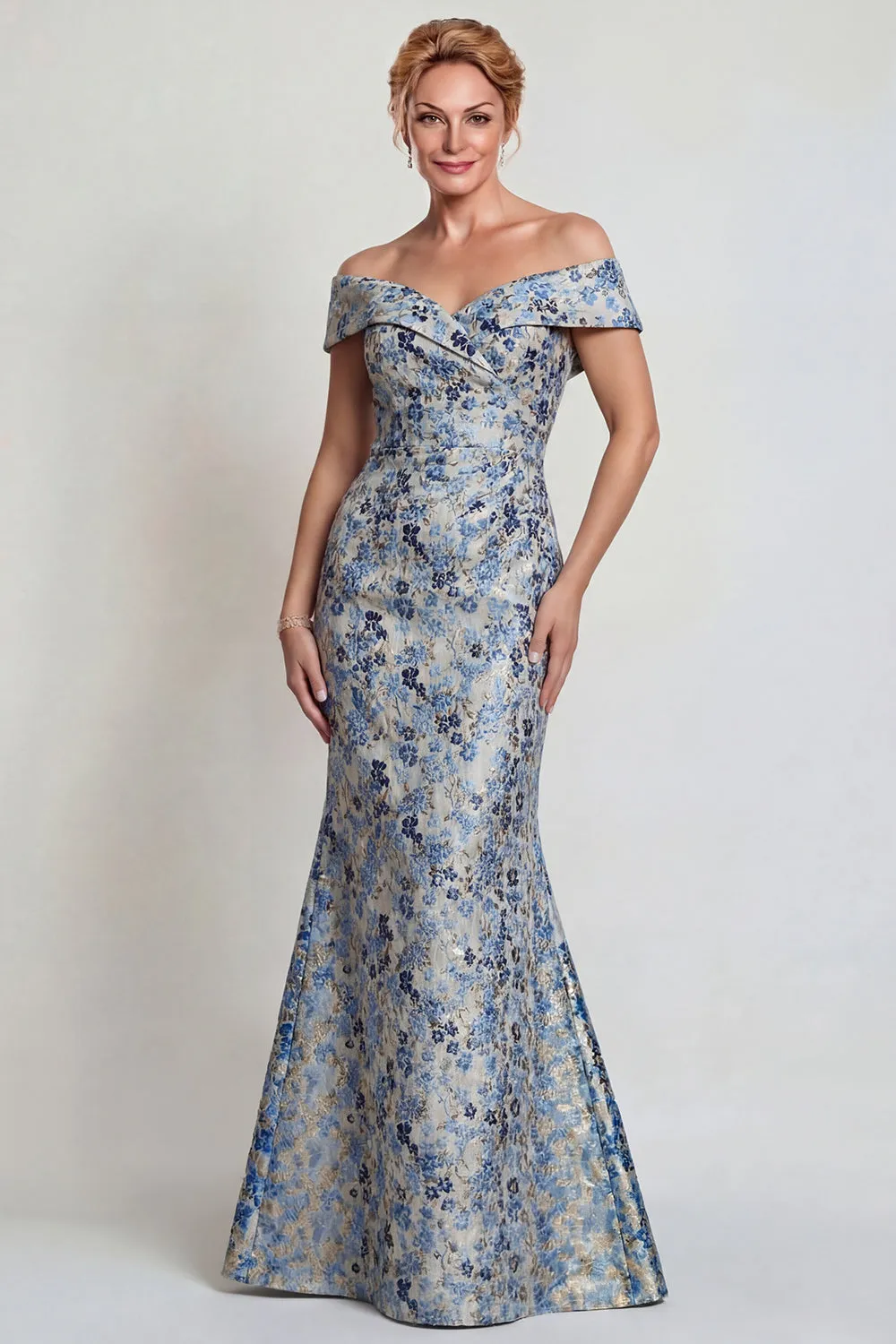 Grey Blue Flower Off the Shoulder Mermaid Long Mother of the Bride Dress sold by Zapaka product image thumbnail 3