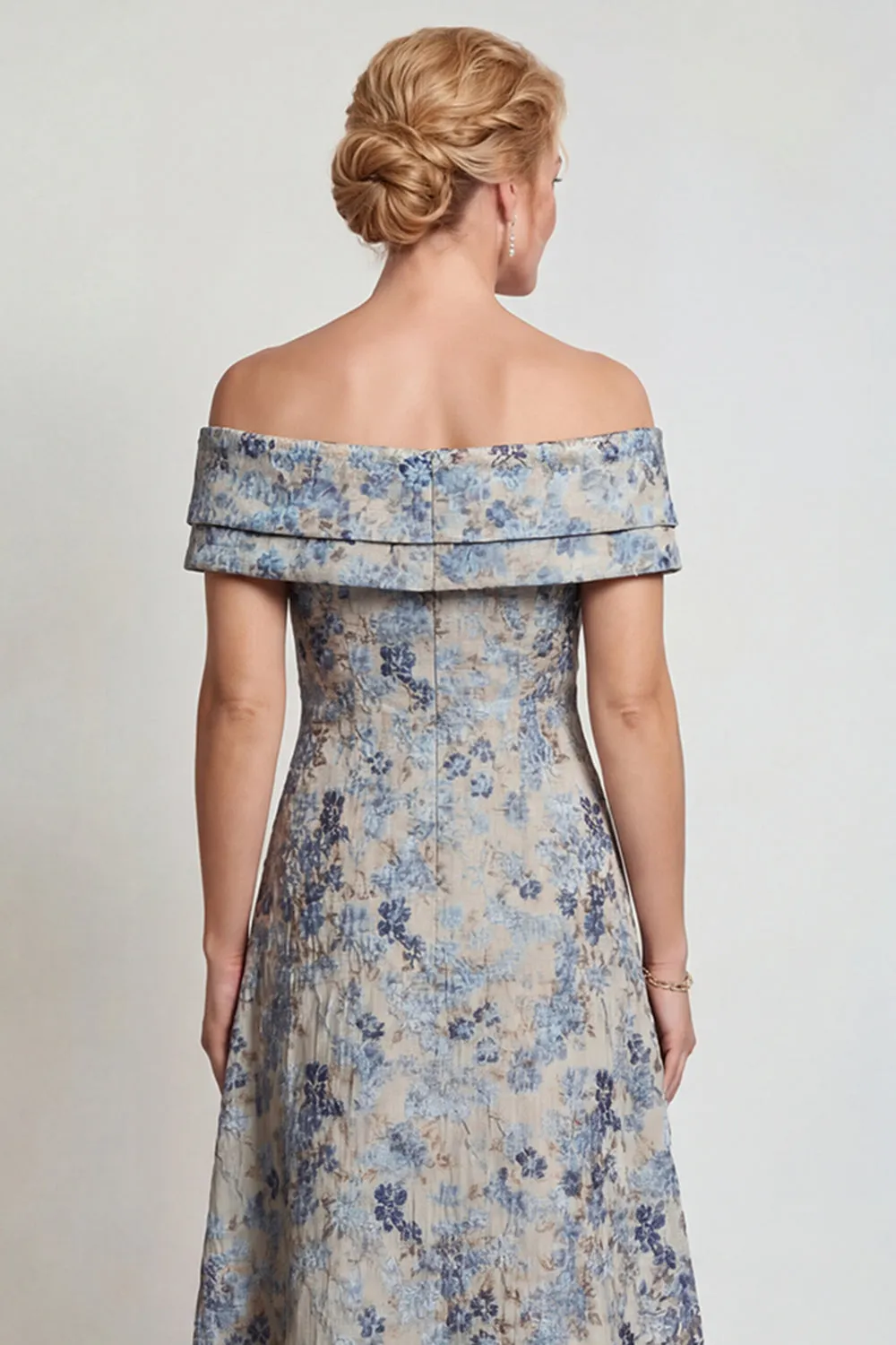 Grey Blue Flower Off the Shoulder A-Line Long Mother of the Bride Dress sold by Zapaka product image thumbnail 5