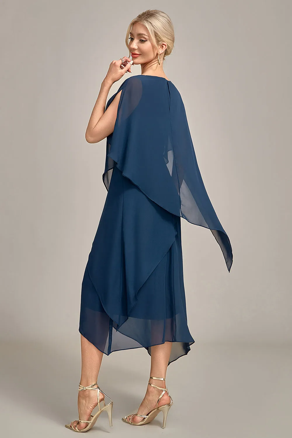 Navy Chiffon A-line Boat Neck Midi Choir Dress sold by Zapaka product image thumbnail 2