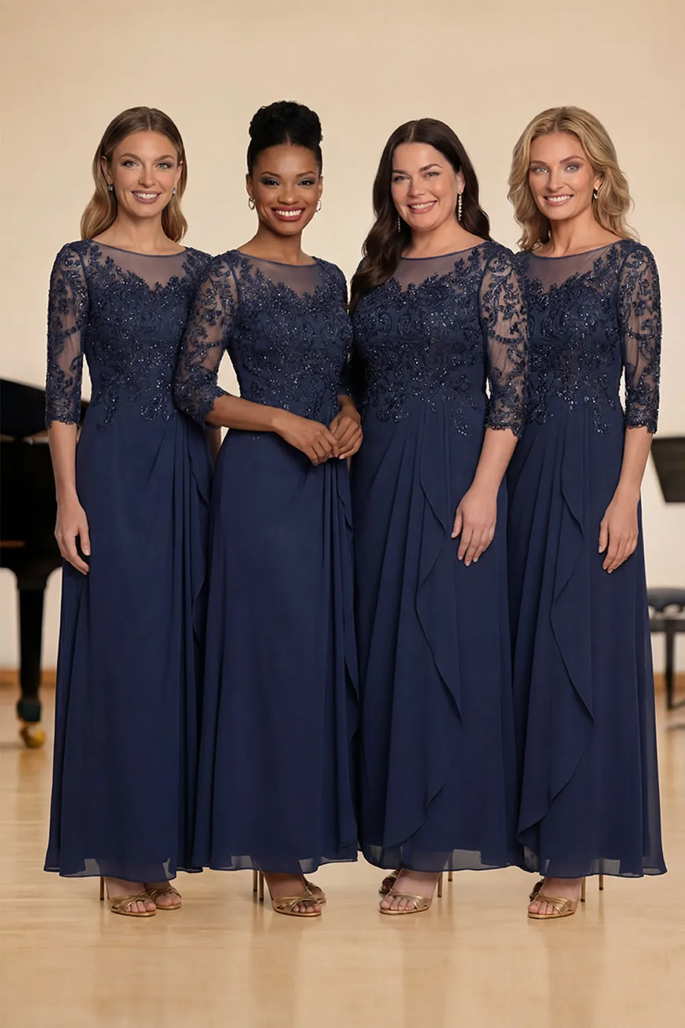 Grey Blue A-Line Half Sleeves Choir Dress with Embroidery sold by Zapaka