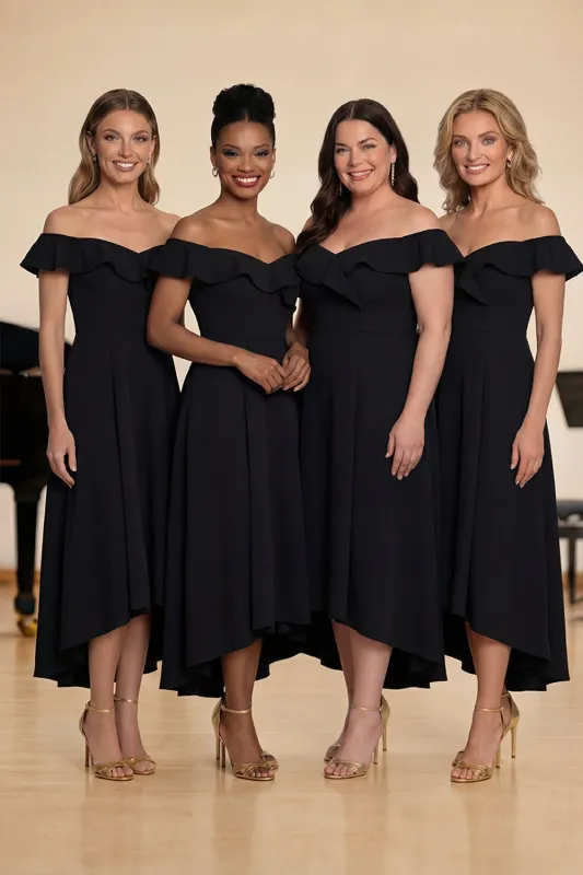 Off The Shoulder Black A Line Satin Choir Dress sold by Zapaka