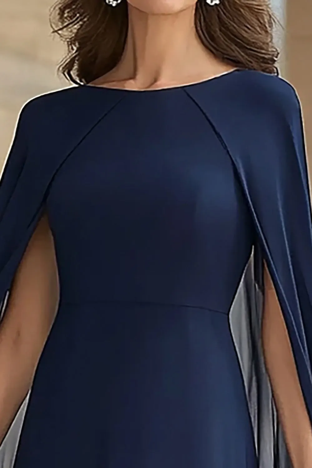 Navy Chiffon A-Line Round Neck Long Choir Dress with Cape sold by Zapaka product image thumbnail 3