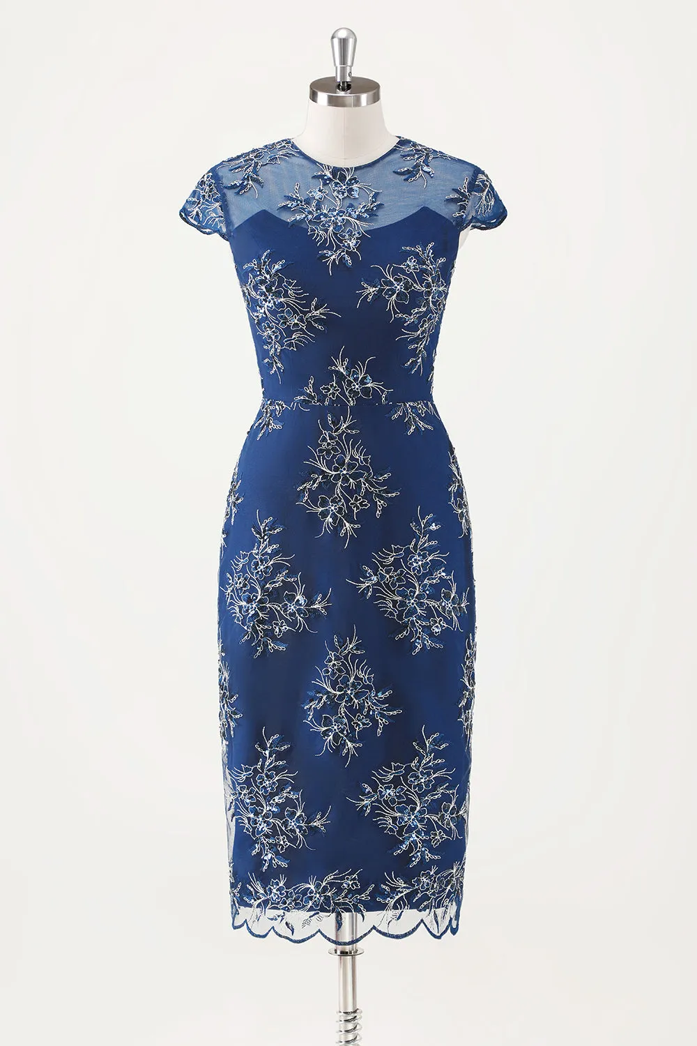 Navy Sheath Chiffon Round Neck Midi Choir Dress with Wrap sold by Zapaka product image thumbnail 4