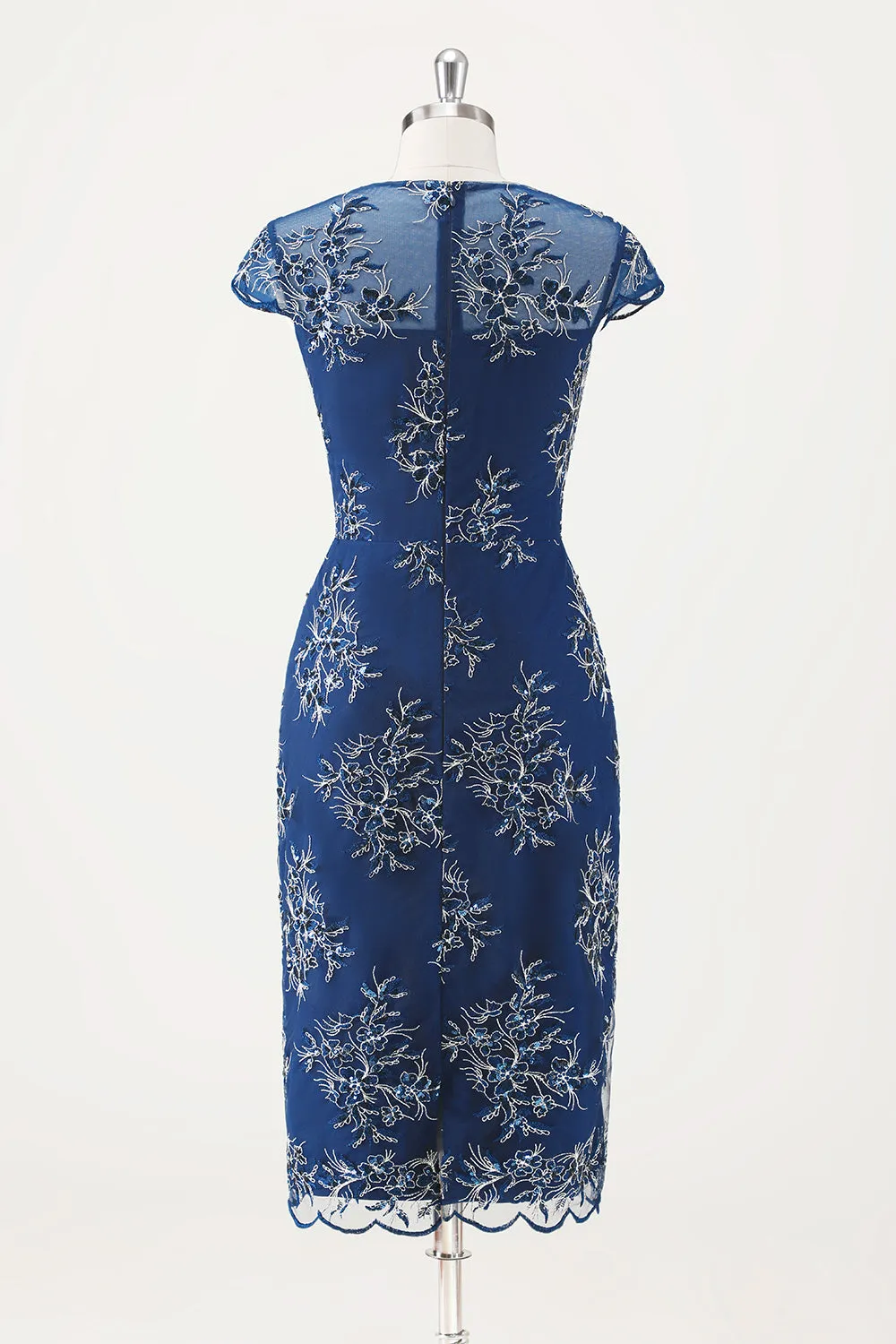 Navy Sheath Chiffon Round Neck Midi Choir Dress with Wrap sold by Zapaka product image thumbnail 5