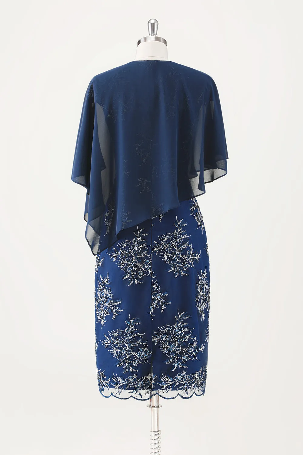 Navy Sheath Chiffon Round Neck Midi Choir Dress with Wrap sold by Zapaka product image thumbnail 2