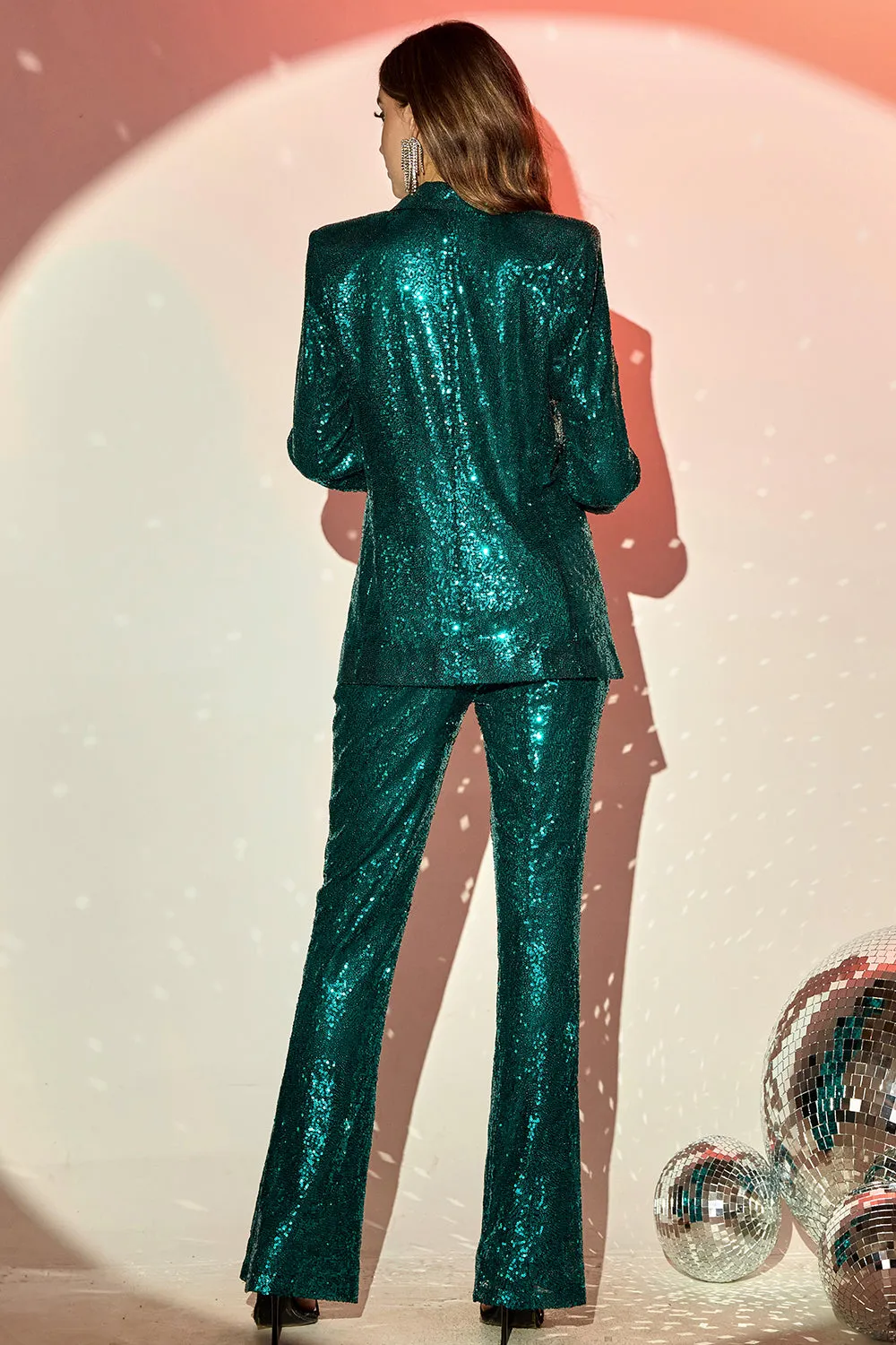 Sparkly Green Sequins Notched Lapel Women Choir Suits with Belt sold by Zapaka product image thumbnail 2