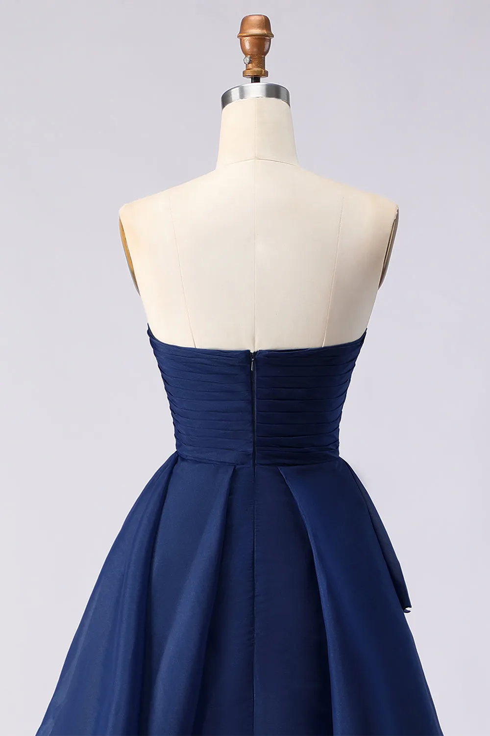 Navy Strapless Ruffled A Line Pleated Long Prom Dress with Slit sold by Zapaka product image thumbnail 5