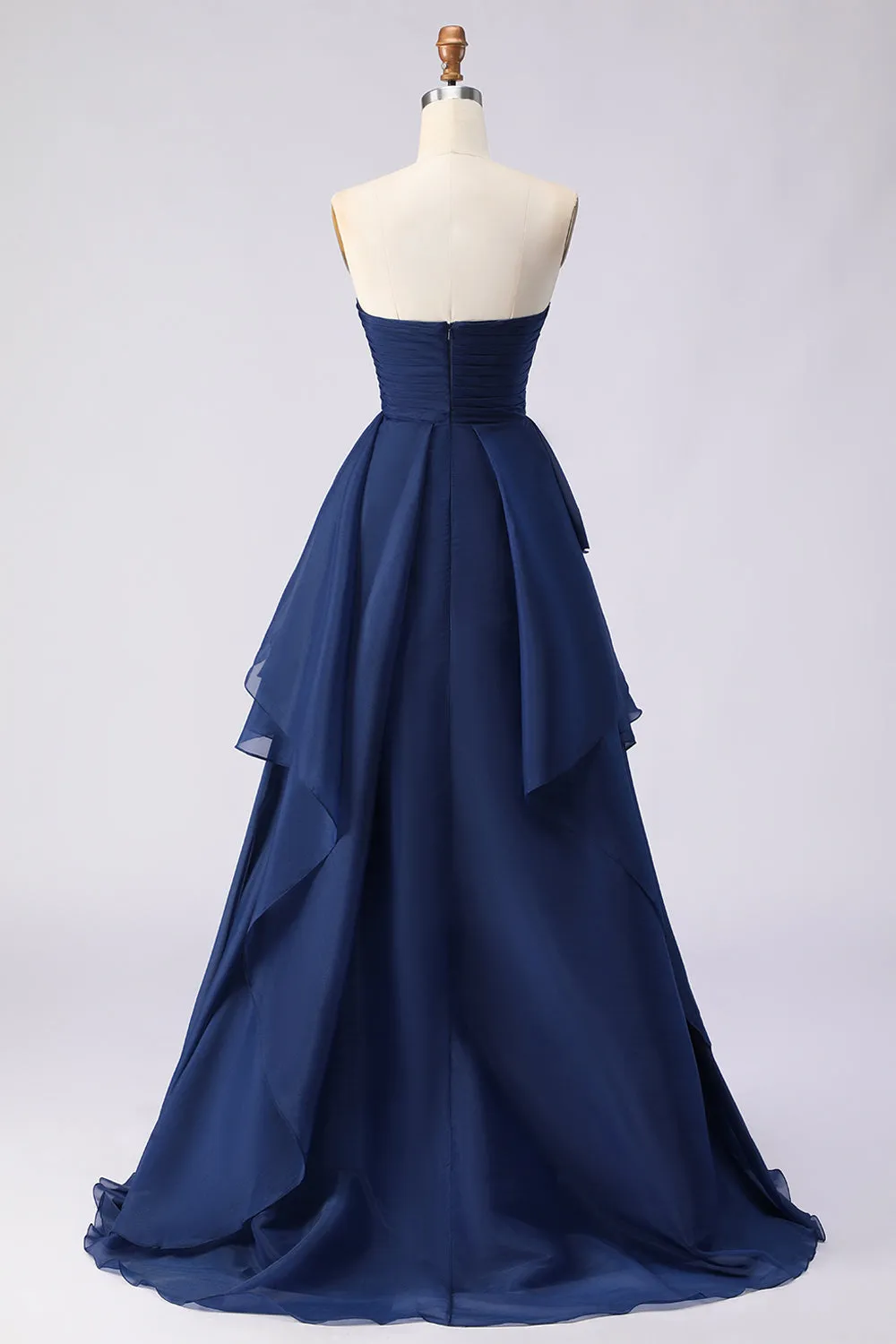 Navy Strapless Ruffled A Line Pleated Long Prom Dress with Slit sold by Zapaka product image thumbnail 2
