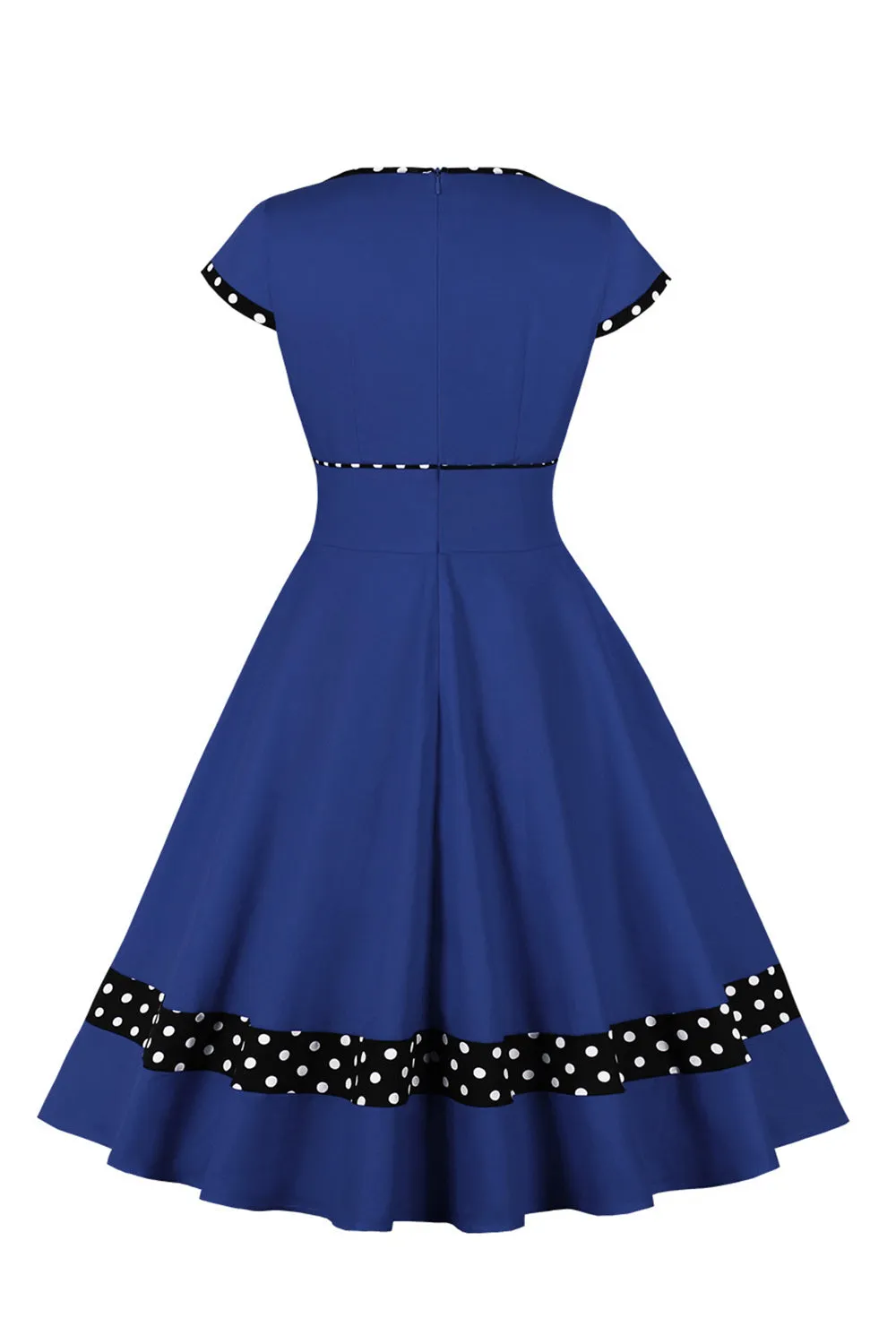 Dark Blue V Neck Polka Dots Swing 1950s Dress sold by Zapaka product image thumbnail 2