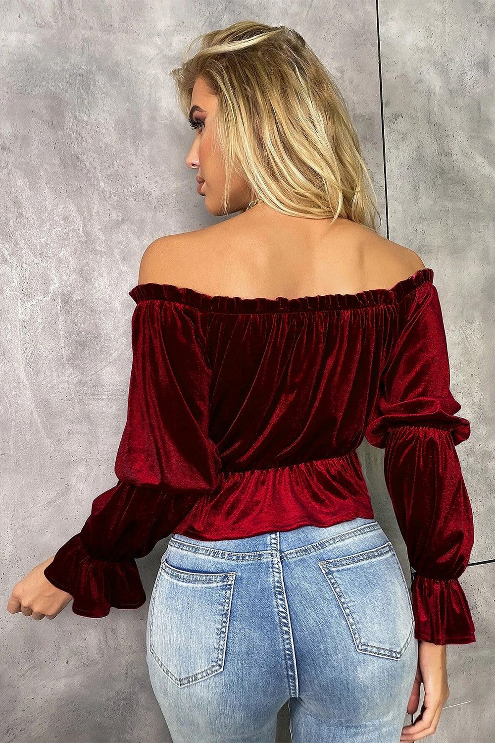 Burgundy Velvet Christmas Blouse sold by Zapaka product image thumbnail 2