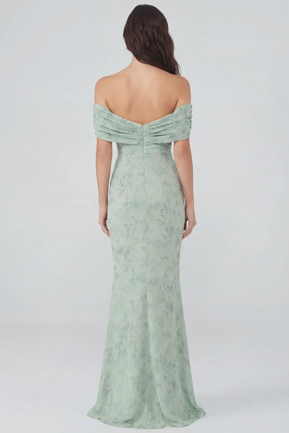 Dusty Sage Print Off the Shoulder Sheath Chiffon Midi Dress sold by Zapaka product image thumbnail 2