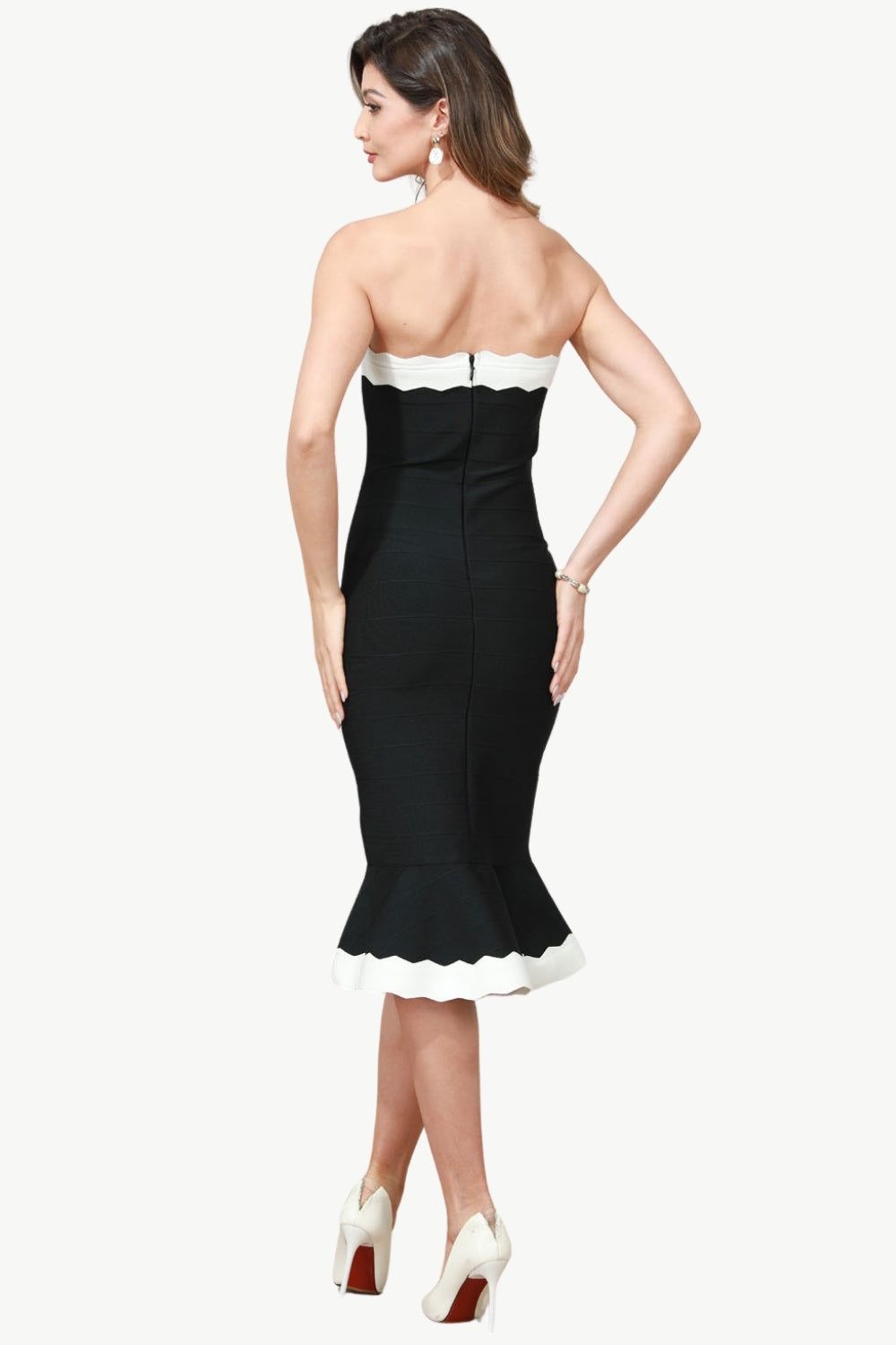 Black Strapless Knee Length Cocktail Dress sold by Zapaka product image thumbnail 2