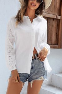 White Long Sleeves Casual Top sold by Zapaka