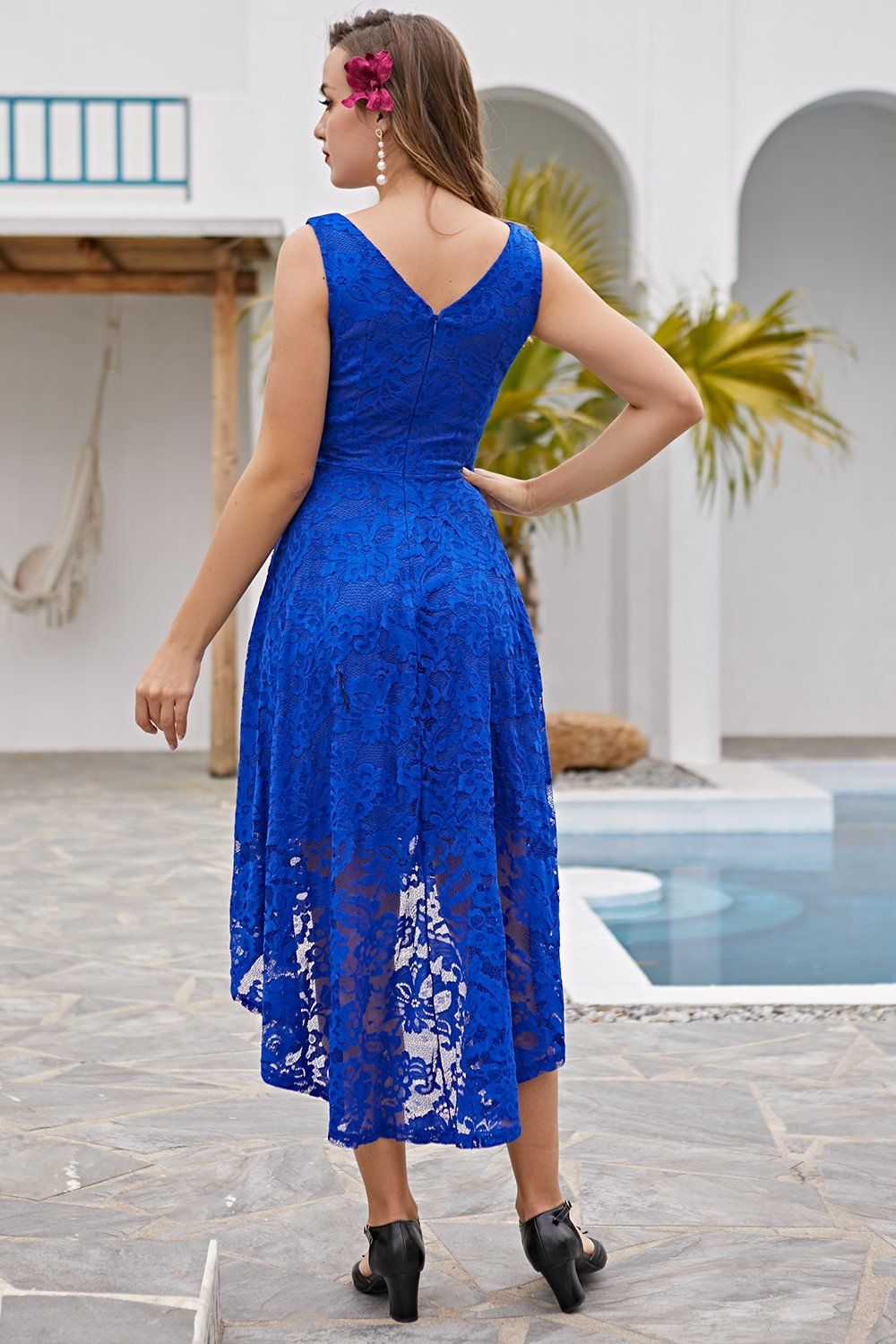 Royal Blue Lace Asymmetrical Dress sold by Zapaka product image thumbnail 2